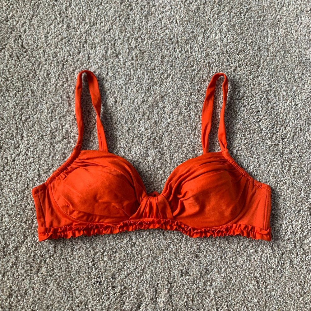 j crew orange ruffle bikini top 🍊 s